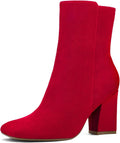 Women's Square Toe Ankle Boots with Side Zipper - Low Chunky Heel