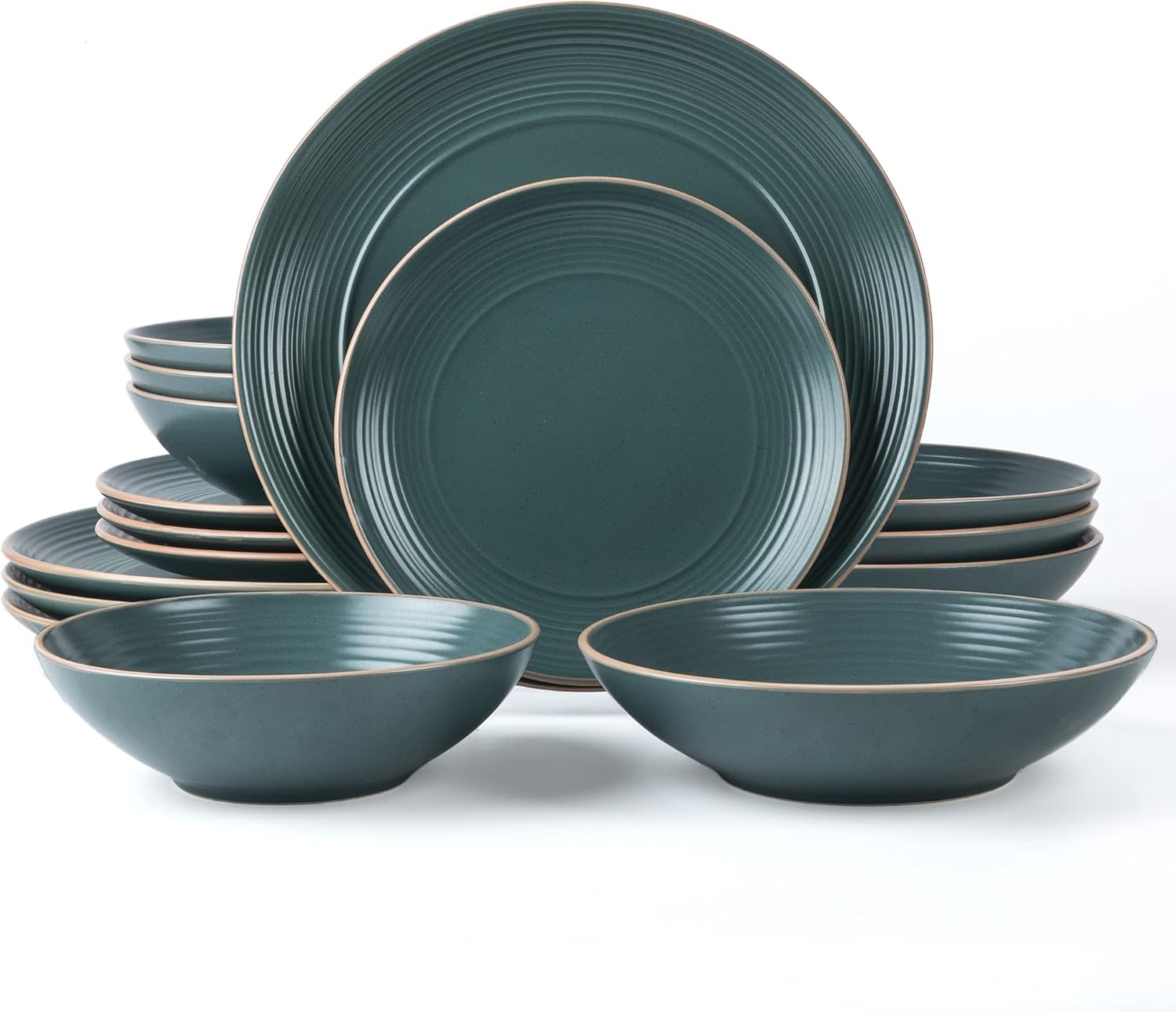 RINGAR Round Stoneware 16pc Dinnerware Set for 4 in Green