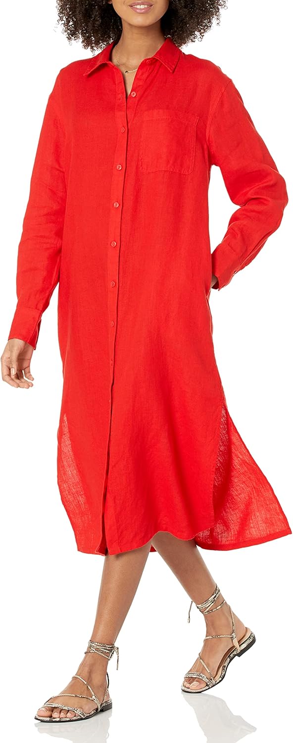 The Drop Women's Fiona Relaxed Linen Midi Shirt Dress Review