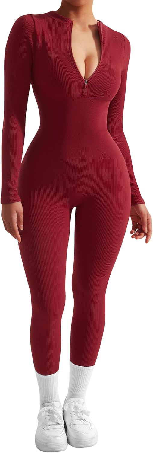 SUUKSESS Women Long Sleeve Ribbed Jumpsuit for All Occasions