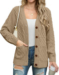 GRECERELLE Women Long Sleeve Cable Knit Button Cardigan - Cozy Layer