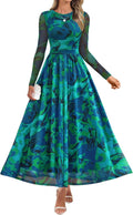 ZESICA Women's Maxi Dress 2025 Floral Mesh Ruched A-Line - Flowy Fit