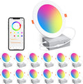 Smart Recessed Lighting 6 Inch RGBCW 16W LED Downlight - 12 Pack