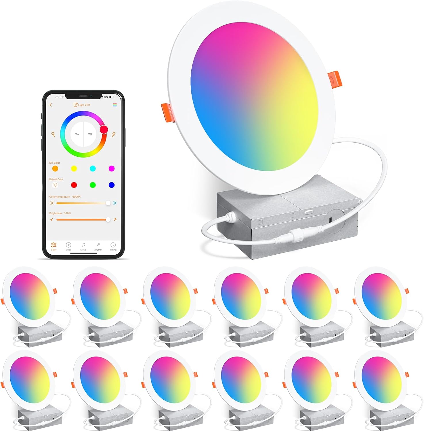 Smart Recessed Lighting 6 Inch RGBCW LED Downlight for Home