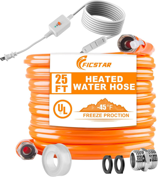 25FT Heated Water Hose for RV - Antifreeze to -45F, BPA Free
