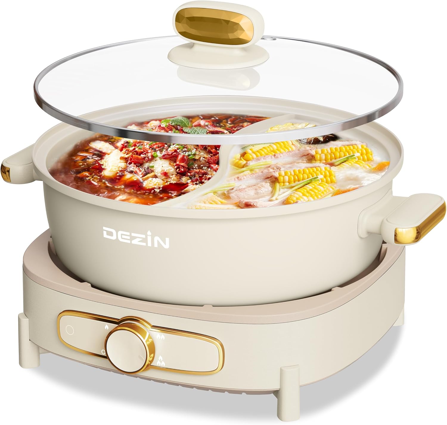 Dezin Hot Pot Electric with Divider for Dual Flavor Cooking