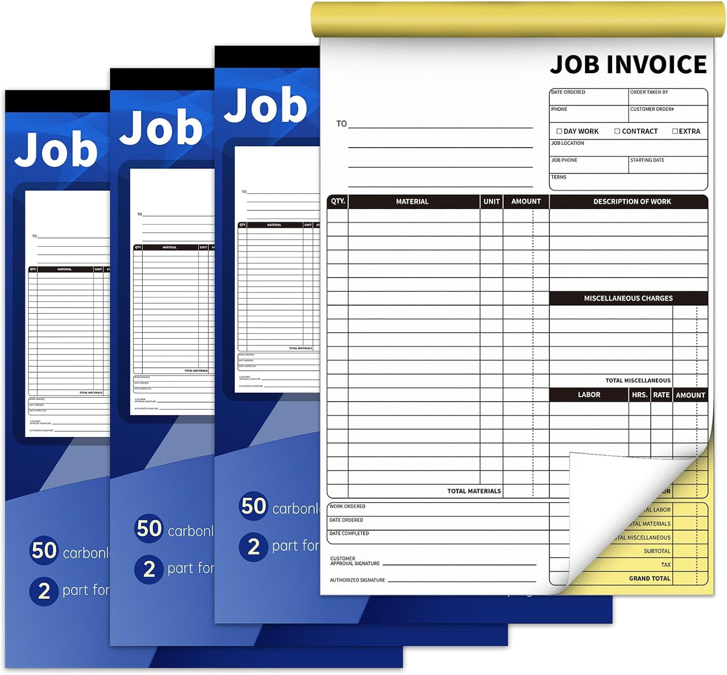 4 Pack Carbonless Job Invoice Forms for Small Business Needs