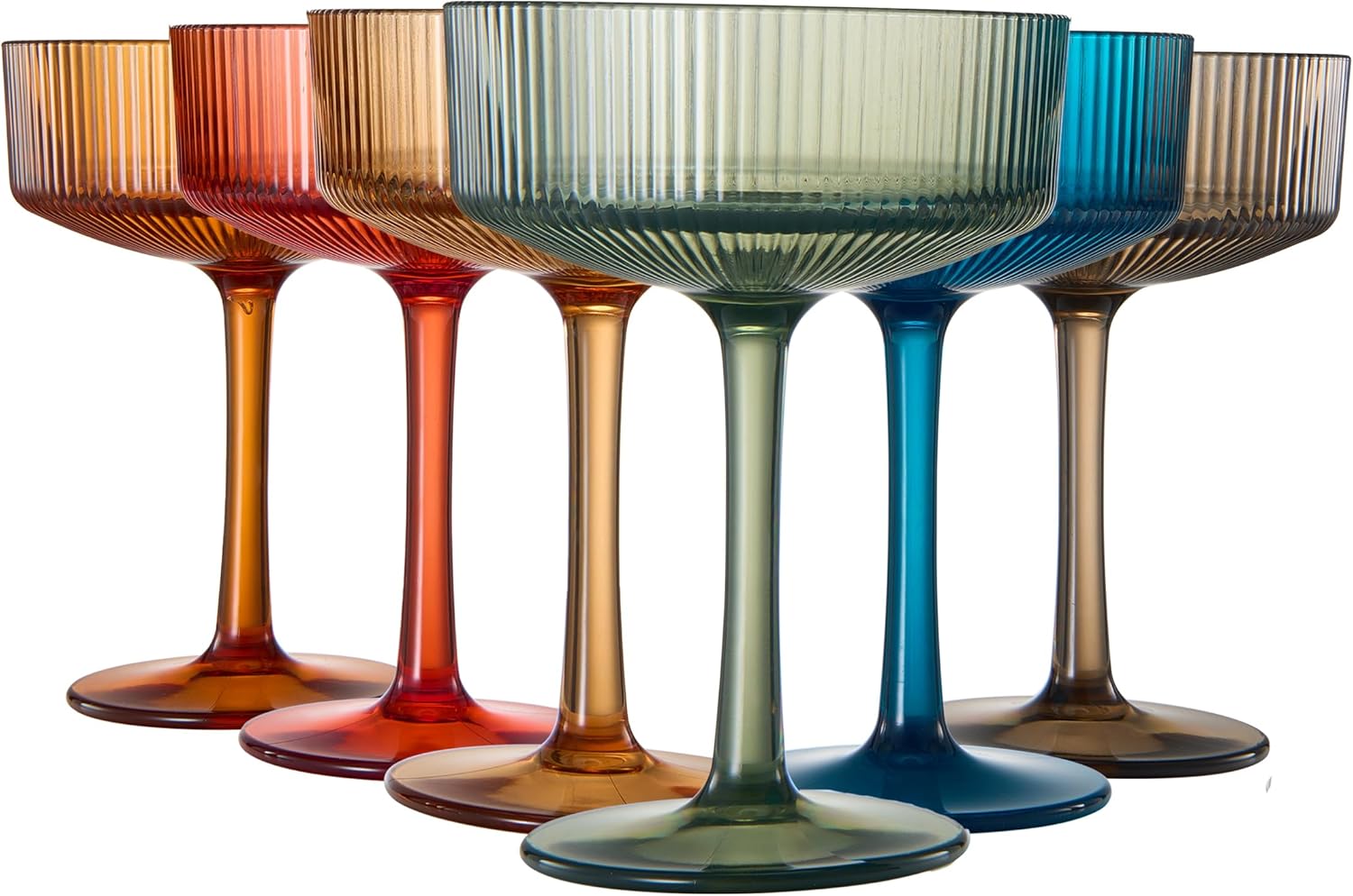 Set of 6 Shatterproof Vintage Cocktail Glasses | 8 oz Ripple Glassware