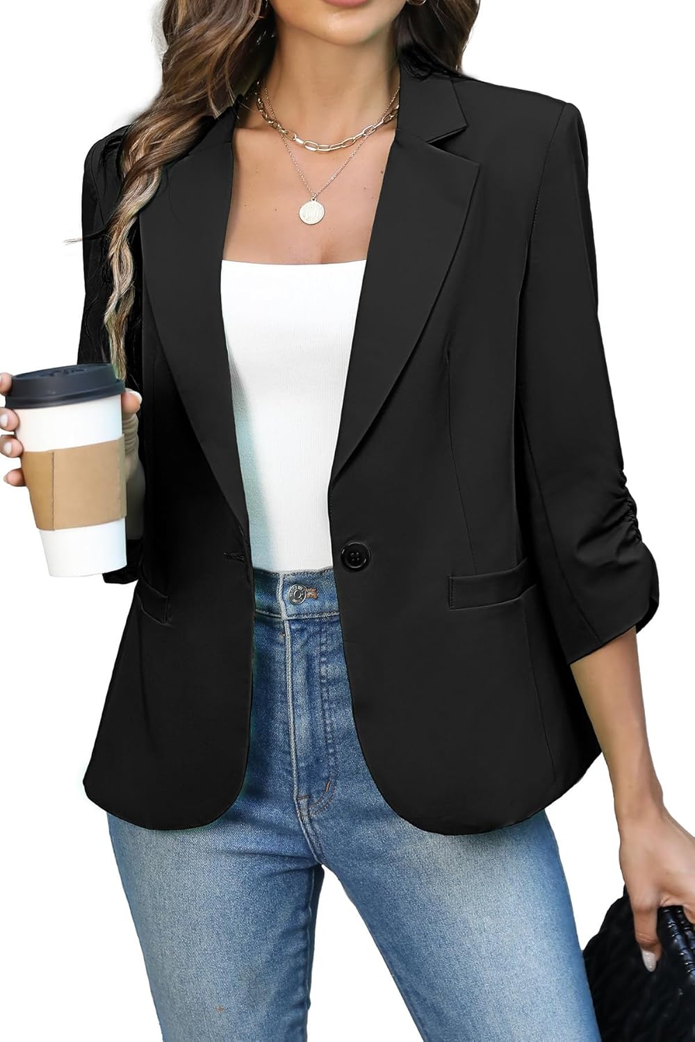ELLEVEN Women's Ruched Blazers for Stylish Business Casual Wear