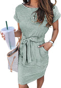Casual Summer Striped Dress for Women by MEROKEETY with Pockets