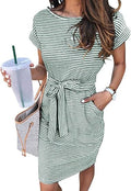 MEROKEETY Women's Summer Striped Short Sleeve T Shirt Dress
