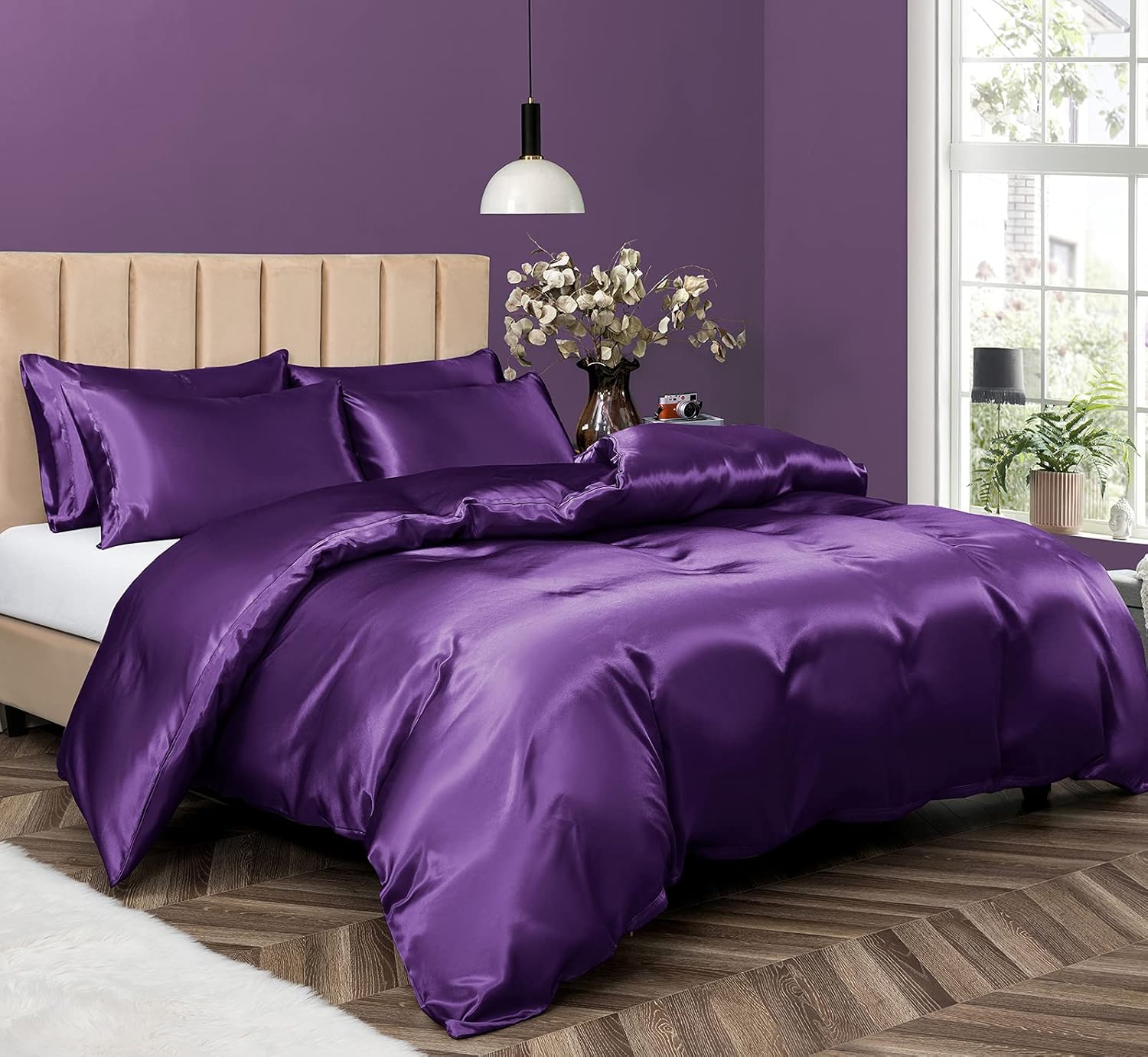 Luxury Purple Satin Duvet Cover Set for King Size Bedding