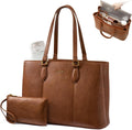 Laptop Tote Bag for Women - PU Leather Work Tote for 15.6 in Laptop
