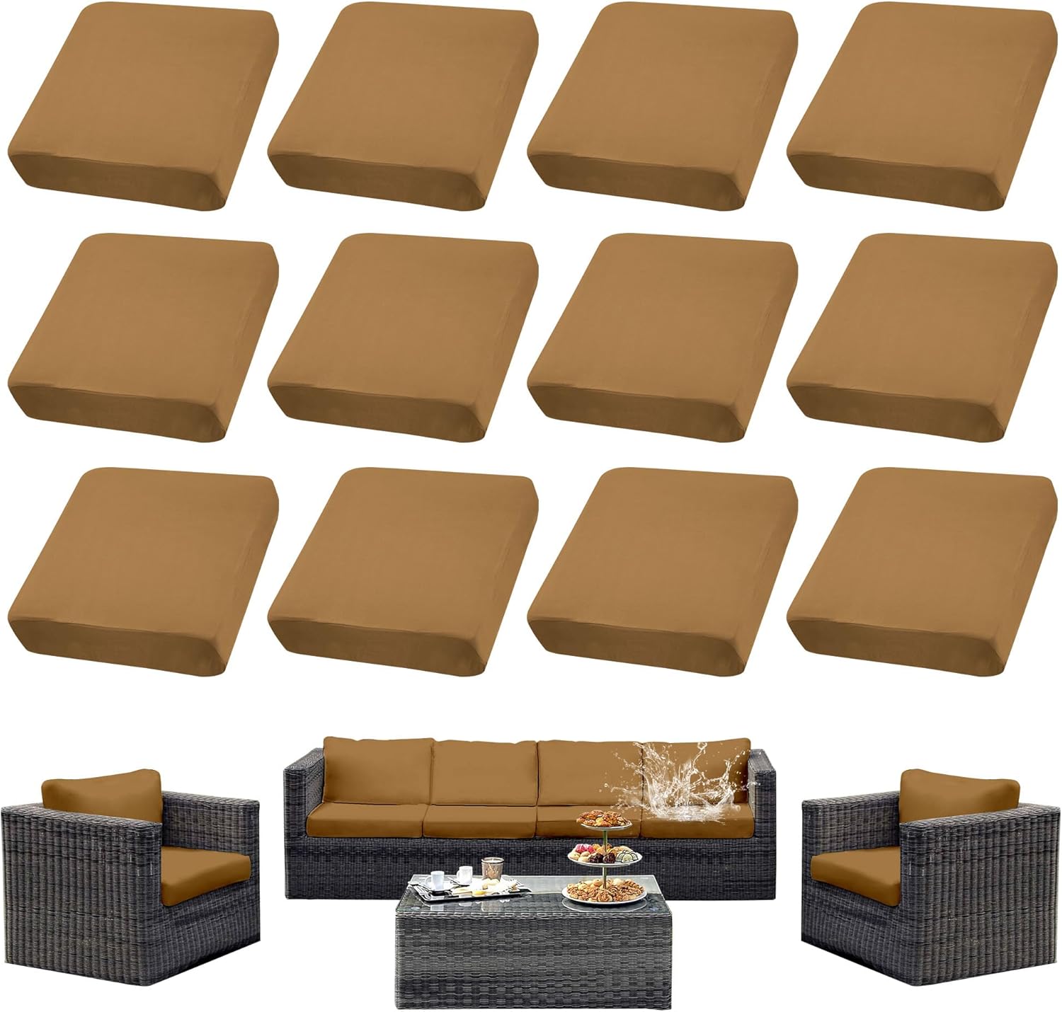12Pcs Waterproof Patio Cushion Covers for Outdoor Furniture