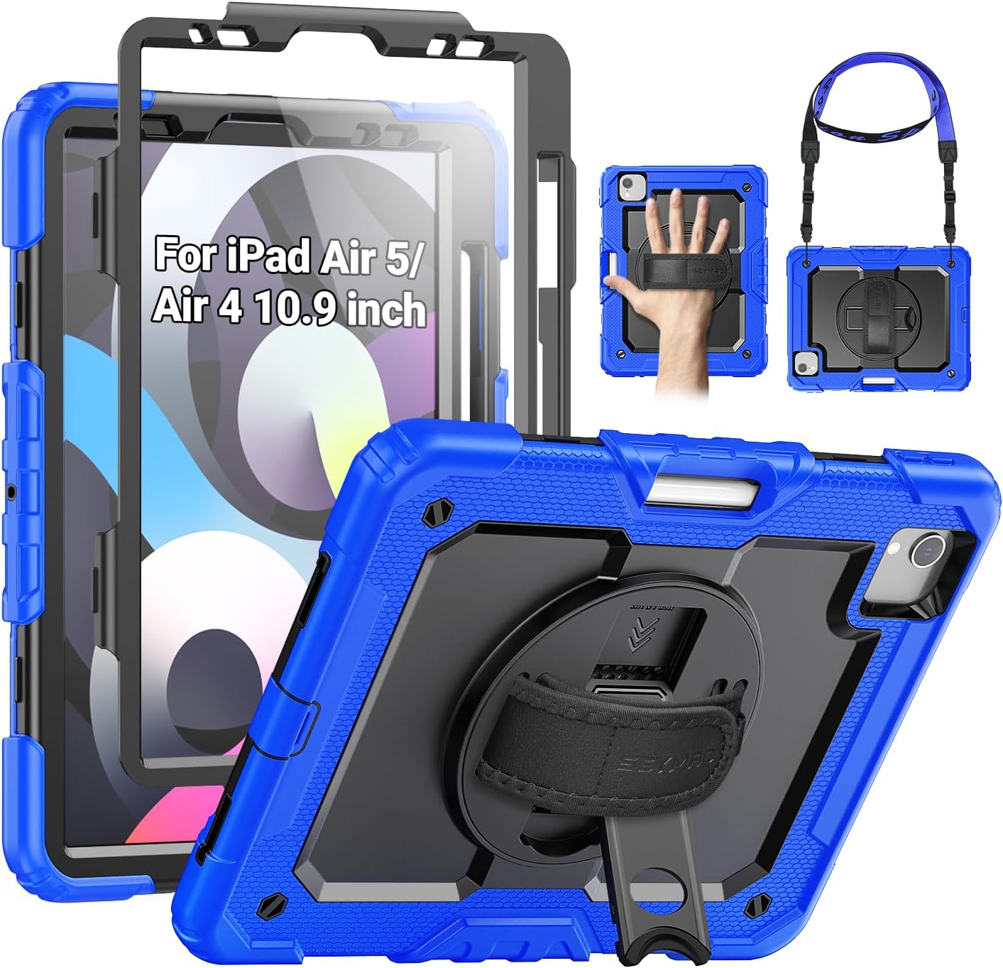 iPad Air 5th/4th Generation Case with Rotating Stand and Strap