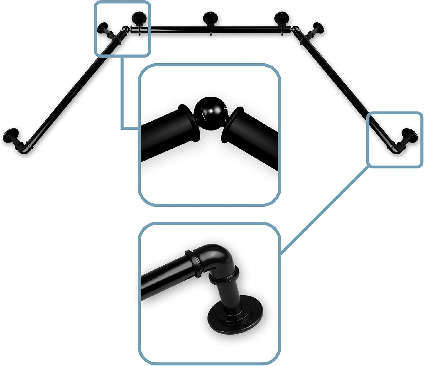 Rod Desyne 1 Bay Window Black Curtain Rod Set