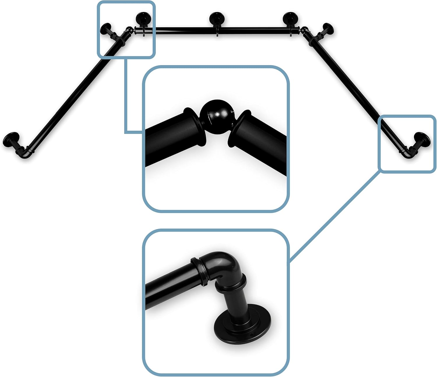 Rod Desyne 1 Bay Window Black Curtain Rod Set