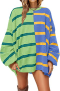Womens Color Block Striped Pullover Sweater - Lightweight Cozy Fit