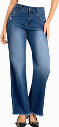 Wide Leg Jeans for Women Mid High Waist - Soft Stretchy Fit