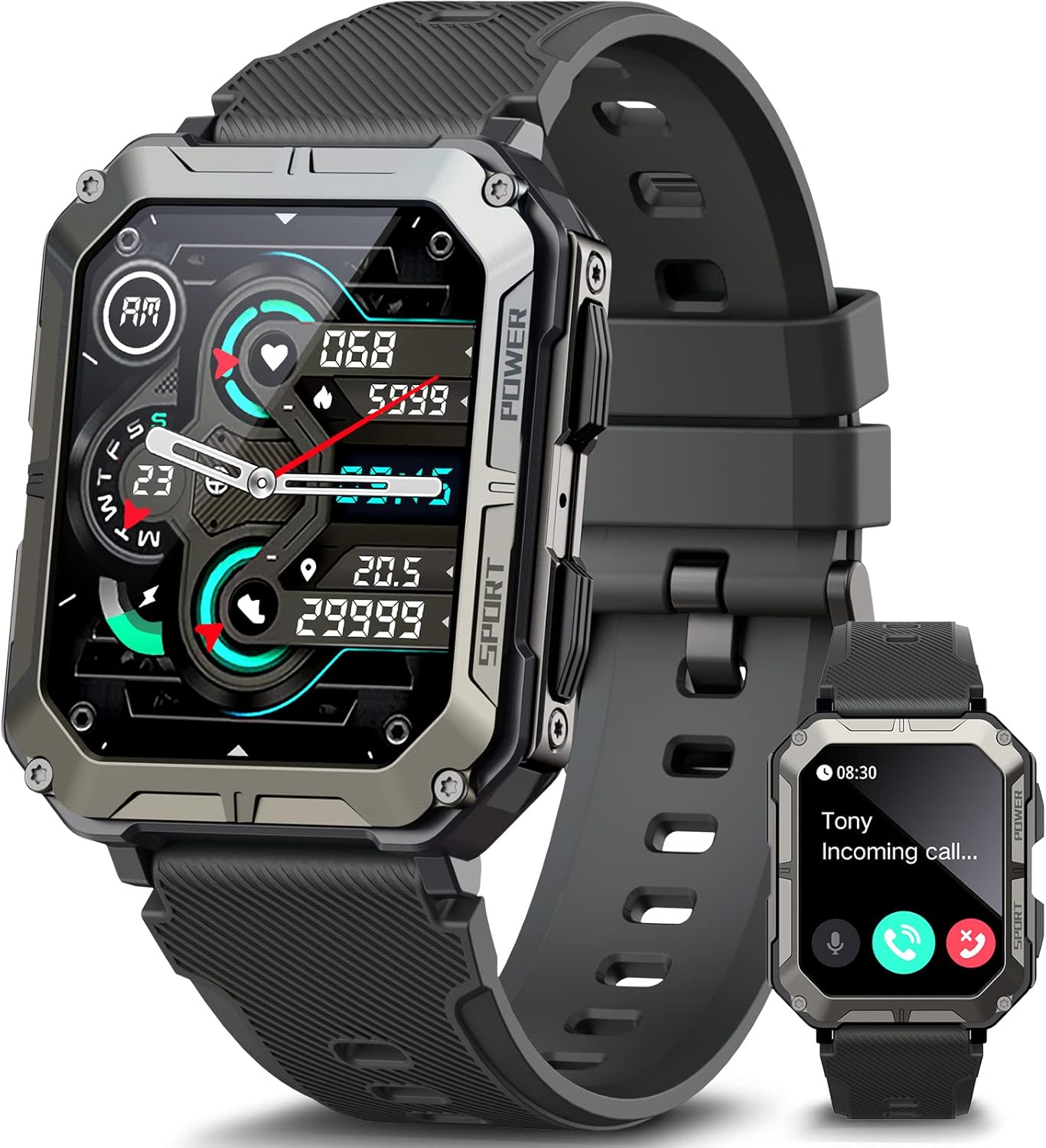 Rugged Military Smartwatch: Call, Fitness, Adventure