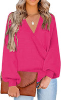 Women's Knit Long Sleeve Faux Wrap Surplice V Neck Sweater Top - Cozy