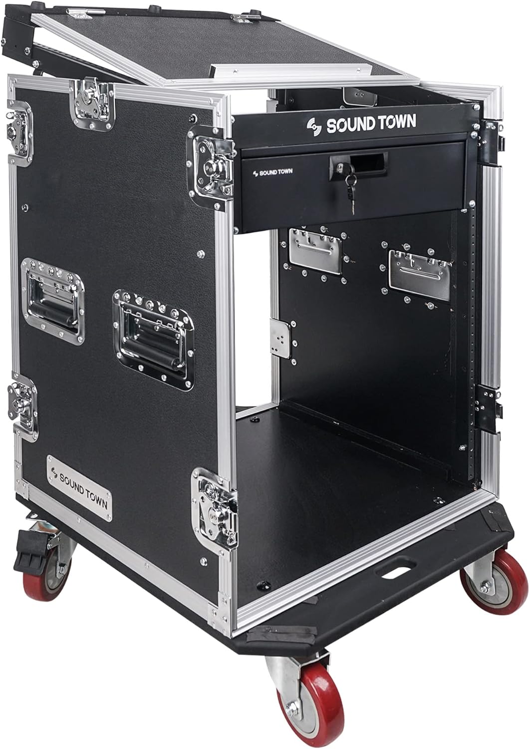 Heavy-Duty 14U PA DJ Pro Audio Rack with Slant Mixer Top