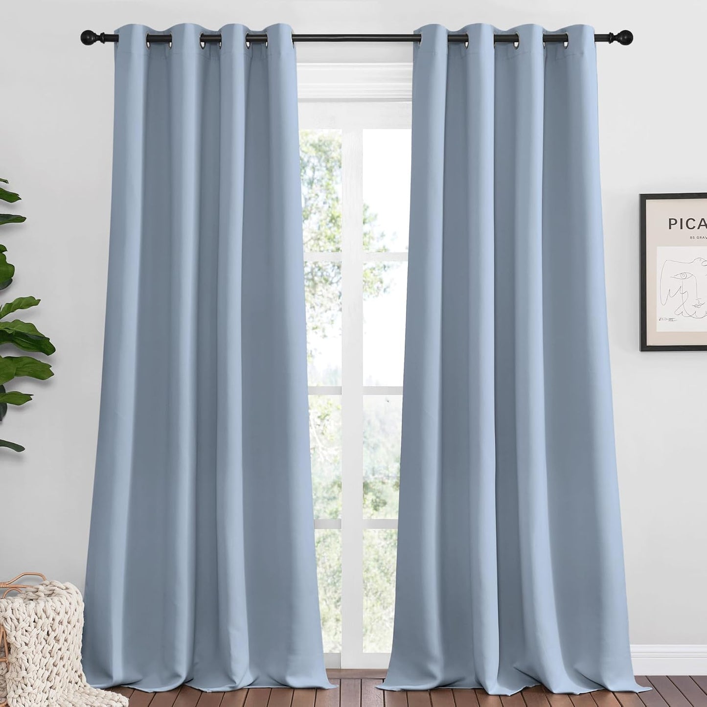 NICETOWN Vintage Blue Blackout Curtains for Living Room 90 in