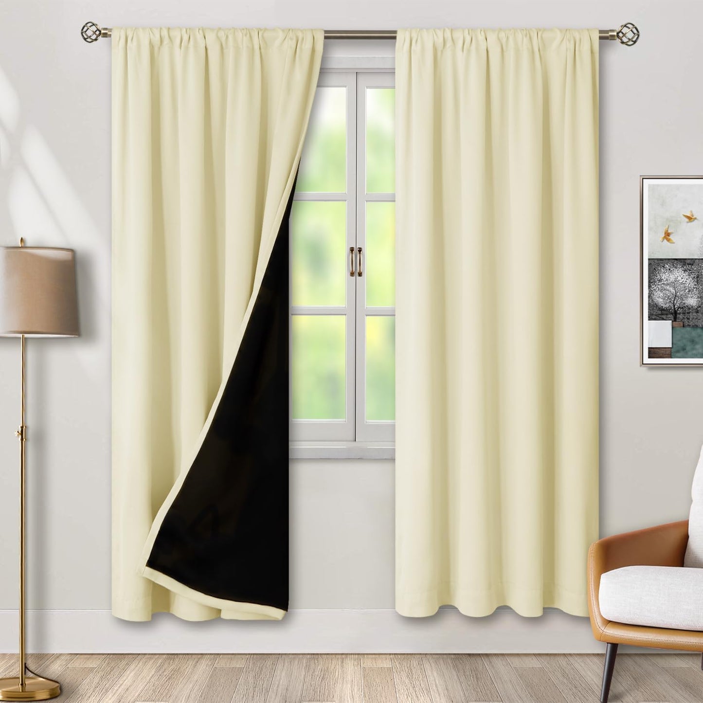100% Blackout Curtains for Bedroom by BGment - Cream 72 Inch