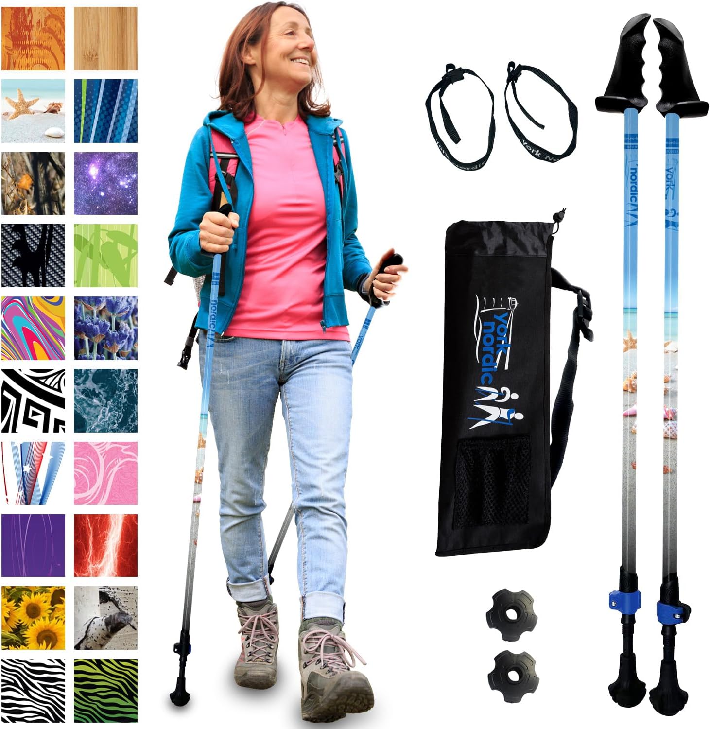 York Nordic Walking Poles - Patented Stability Grips - Lightweight & Adjustable - Boost Balance & Rehab