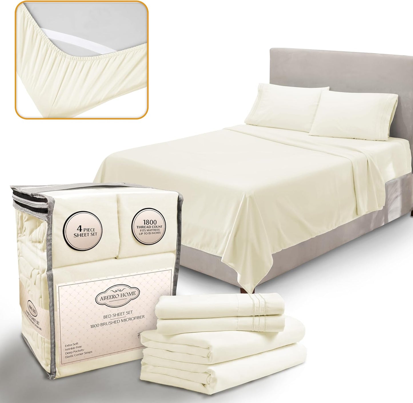 Full Size Bed Sheets Cooling Set - Luxury Soft Microfiber Sheets