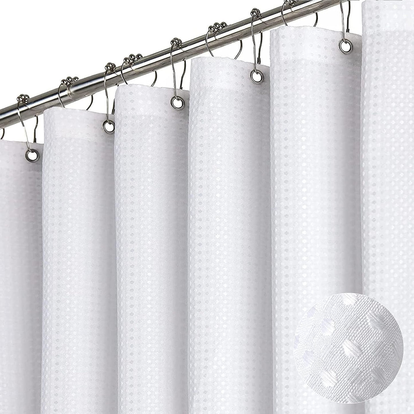 Luxury White Waffle Weave Shower Curtain: Heavy Duty & Elegant