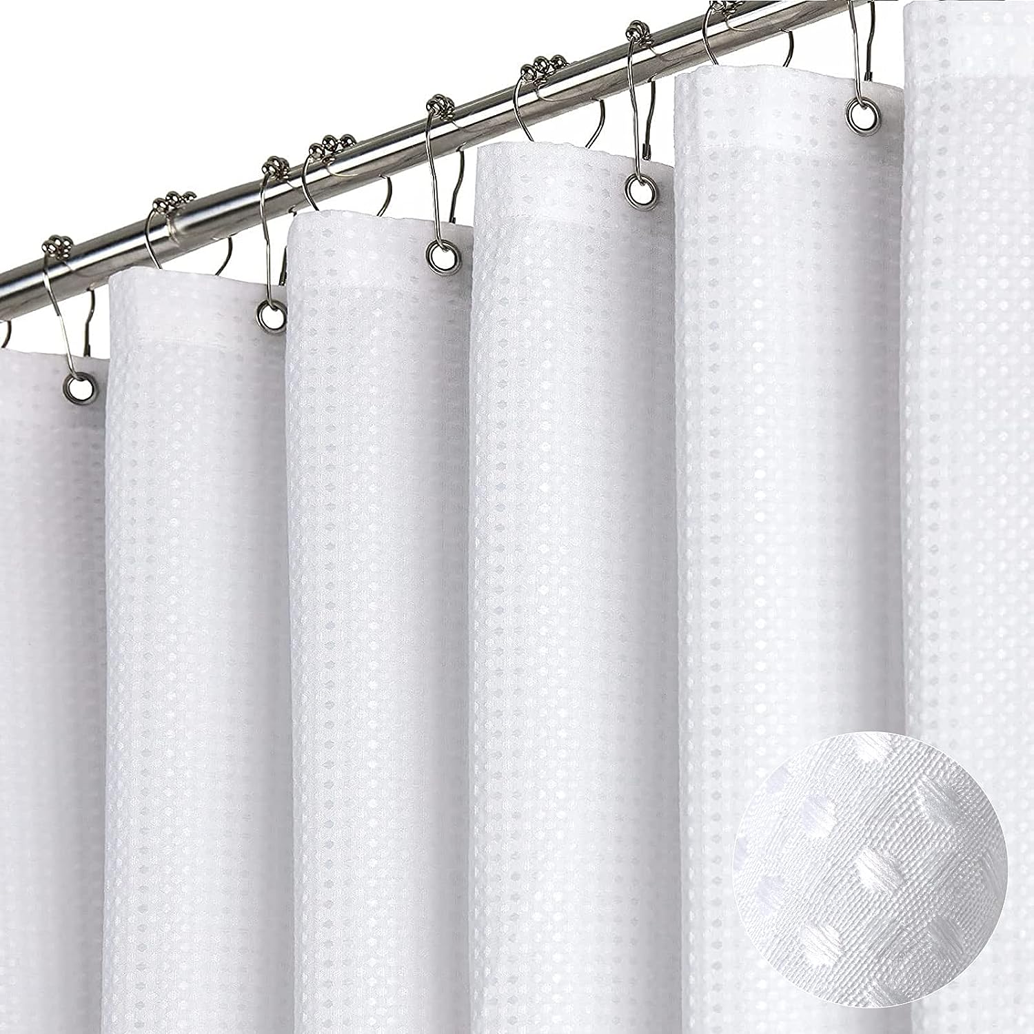 Luxury White Waffle Weave Shower Curtain: Heavy Duty & Elegant