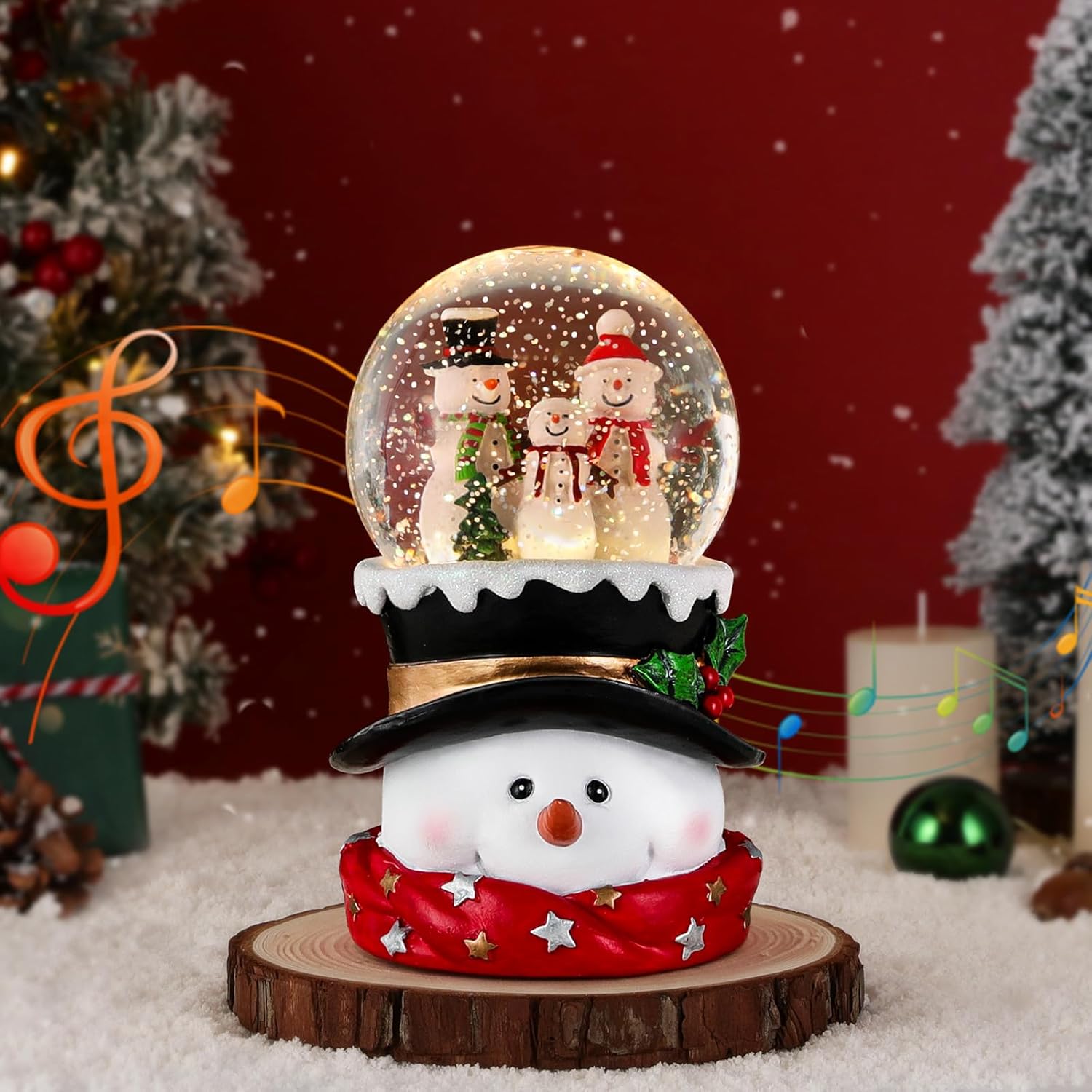 Lewondr Musical Christmas Snow Globe with Lighted Snowman