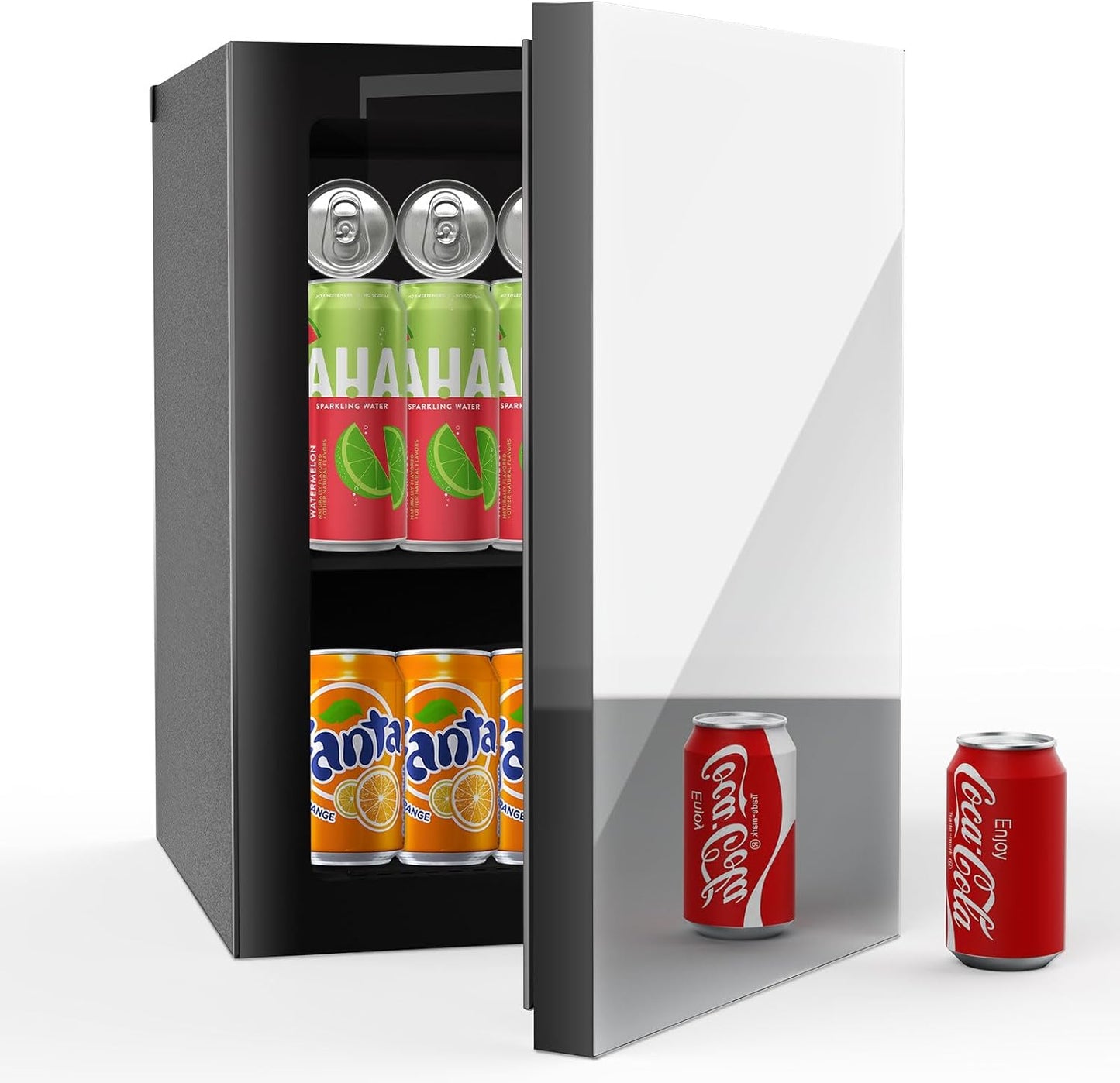 Compact Freestanding Beverage Refrigerator with Mirror Door