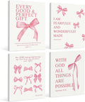 Coquette Pink Bow Canvas Wall Art Prints for Teen Girls Decor