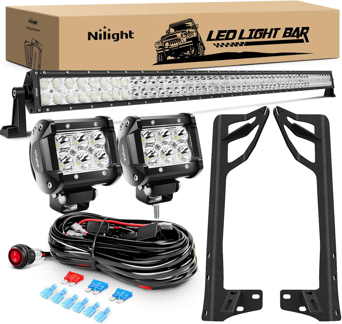 Nilight 52Inch LED Light Bar with Adjustable Mounting Bracket