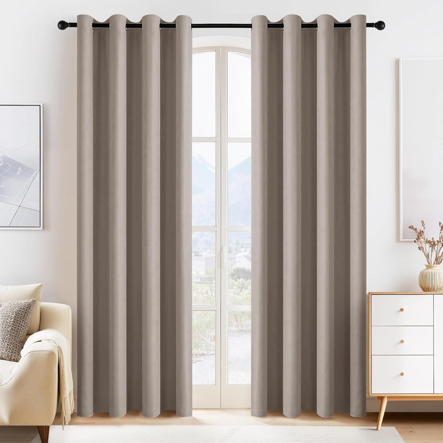 PONY DANCE Light Taupe Blackout Curtains for Bedroom & Living Room