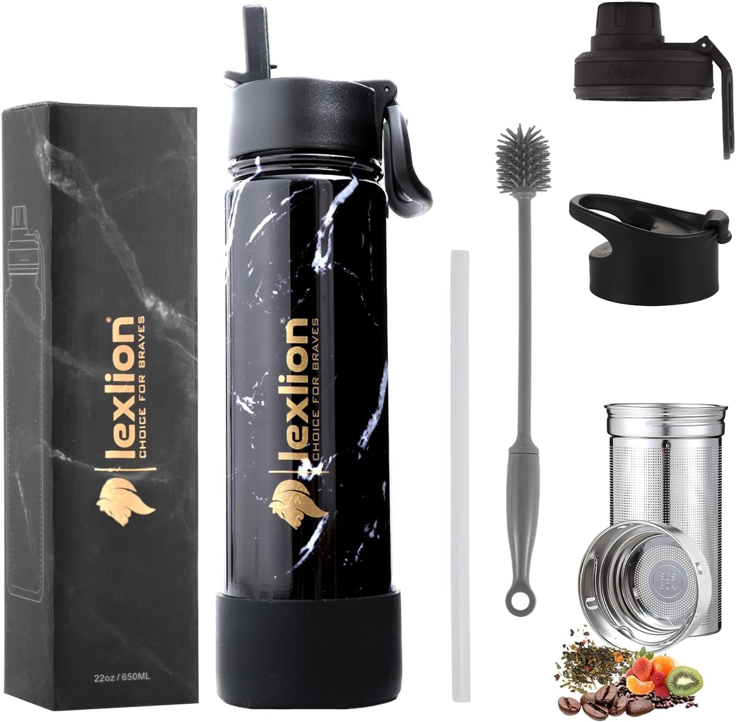 Lexlion Tea Infuser Water Bottle 22 Oz for Hot and Cold Drinks