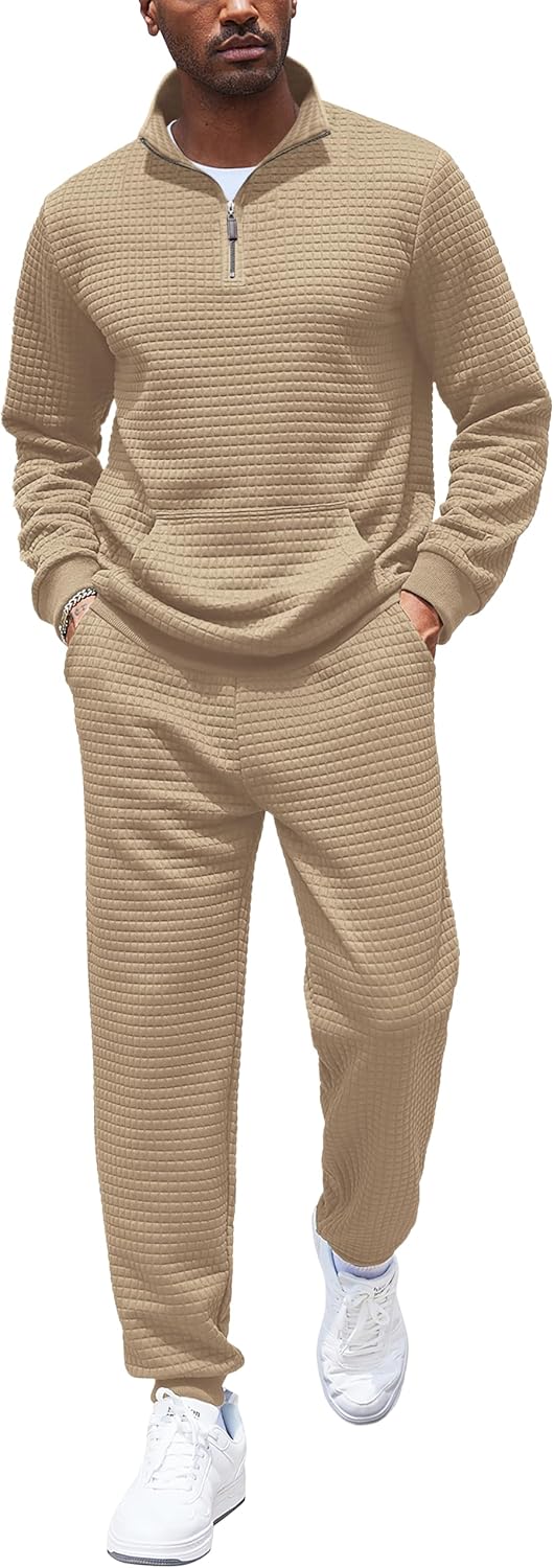 COOFANDY Men's Tracksuit 2 Piece Quarter Zip Sweatsuit Set