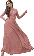 Cinnamon Rose Pink Long Sleeve Flowy Empire Waist Maxi Dress