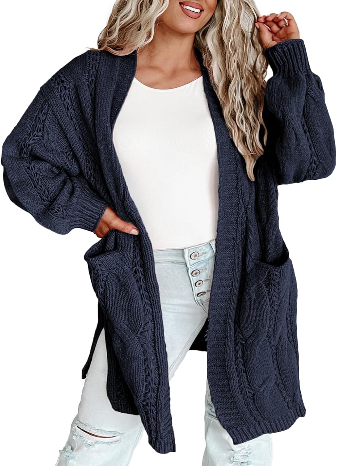 Eytino Plus Size Cardigans for Women with Open Front Design