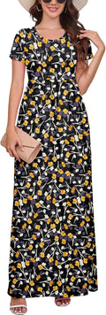 Maxi Dress for Women with Pockets - Short Sleeve Summer Dress