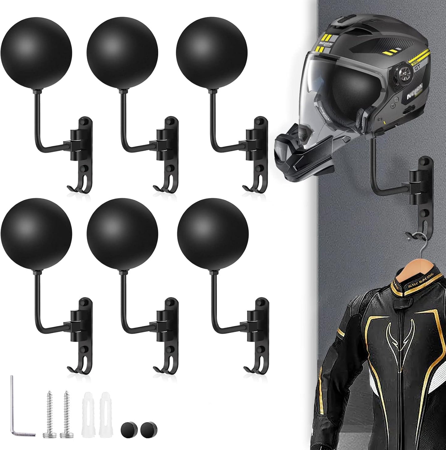 Kikerike Motorcycle Helmet Rack Wall Mount with 180 Degree Rotation