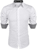 Men's Slim Fit Business Dress Shirt Long Sleeve - Diamond Pattern