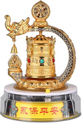 Solar/Battery Powered Buddhist Prayer Wheel - Table Top Gold Dragon