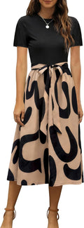 Women Summer Midi Dress Ribbed Short Sleeve - Modest Workwear