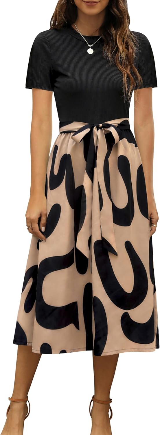 Zattcas Women Summer Dress Short Sleeve Modest Midi Outfit