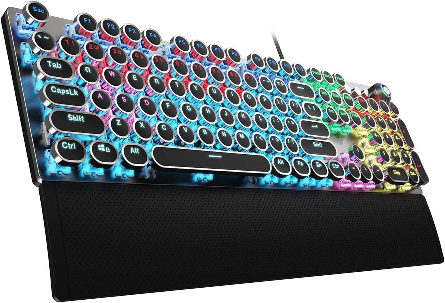 AULA F2088 Retro Gaming Keyboard: Rainbow Backlit & Blue Switches