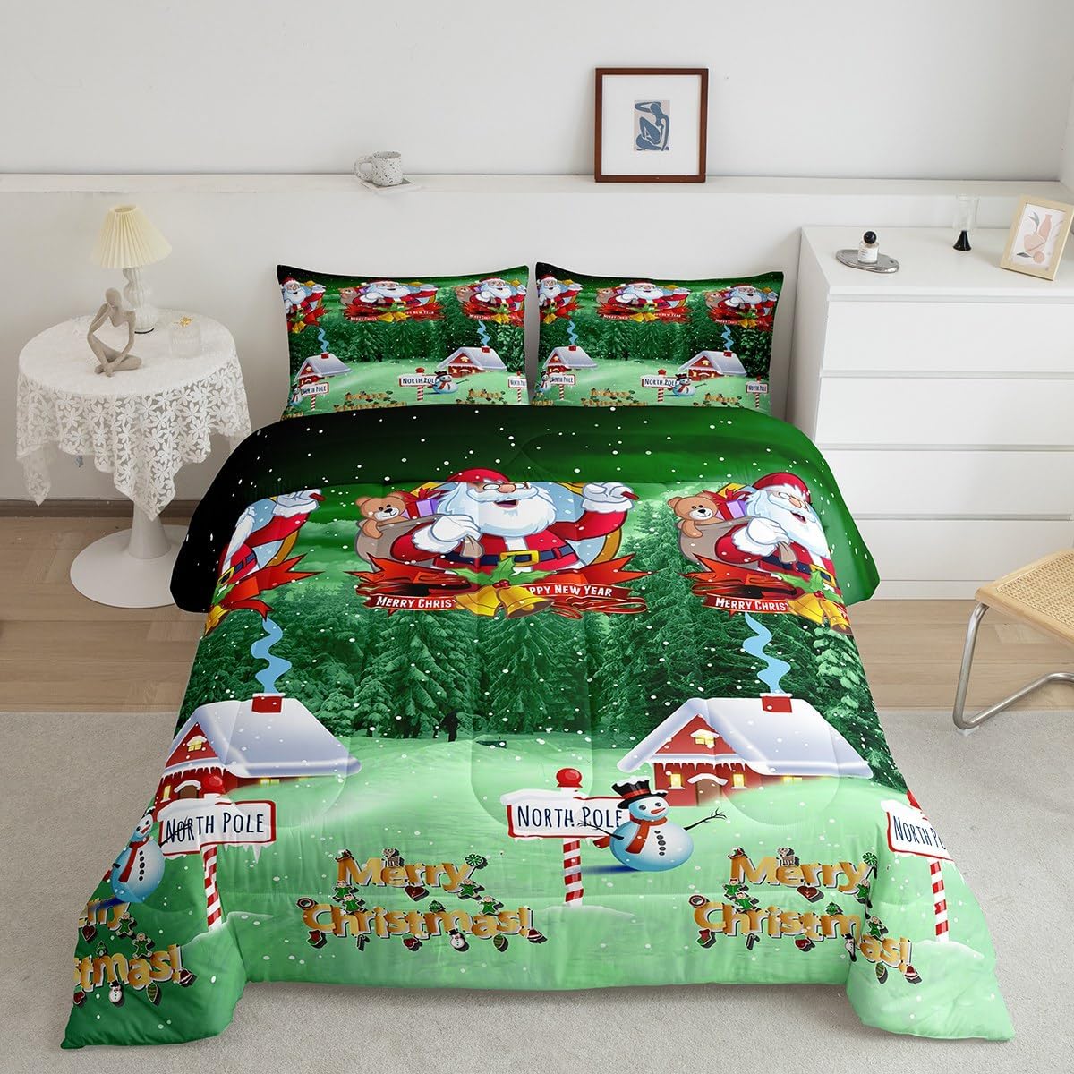 Feelyou Santa Claus Printed Comforter Set for Kids Bedding