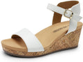 Womens Cork Platform Wedge Sandals with Ankle Buckle - Comfortable 3in